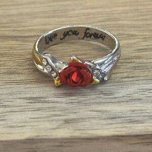 Silver Tone Rose Ring with Gold Tone Accents Size 7